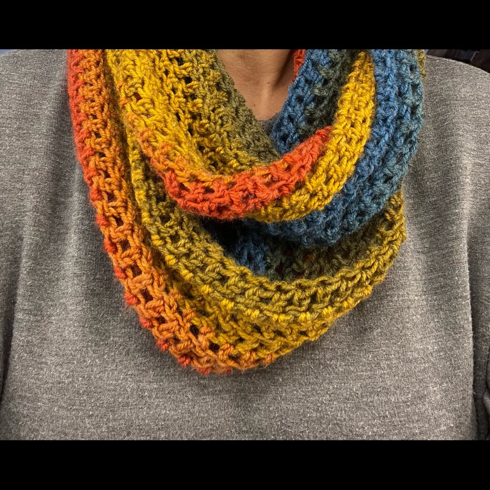 Beautiful, Colorful Hand Knit Infinity Scarf
